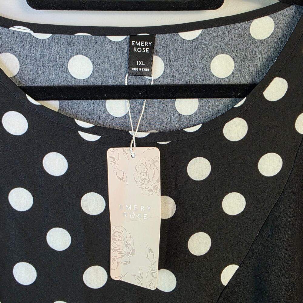 New Emery Rose Maxi Dress 1XL Plus Black White Polka Dot Gingham Patchwork Artsy - Picture 8 of 11